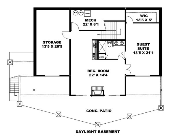 Architectural House Design - Craftsman Floor Plan - Lower Floor Plan #117-1025