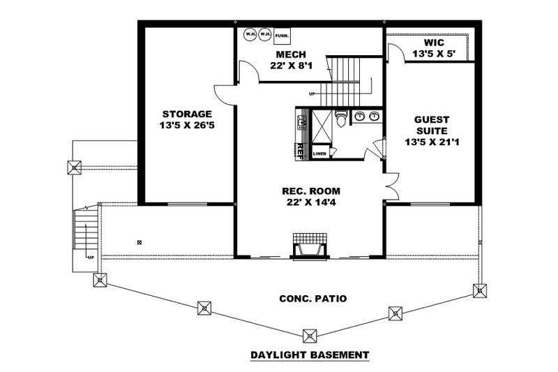 Architectural House Design - Floor Plan - Lower Floor for Craftsman House Plan #117-1025 - 2 bed, 2.5 bath