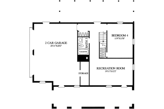 Floor Plan - Lower Floor for Southern House Plan #137-110 - 4 bed, 3 bath