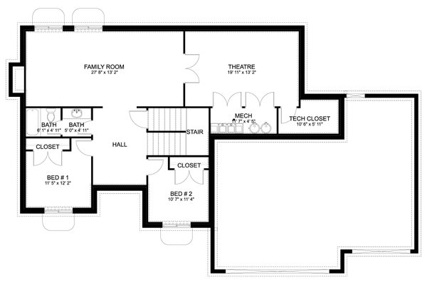 Architectural House Design - Traditional Floor Plan - Lower Floor Plan #1060-346
