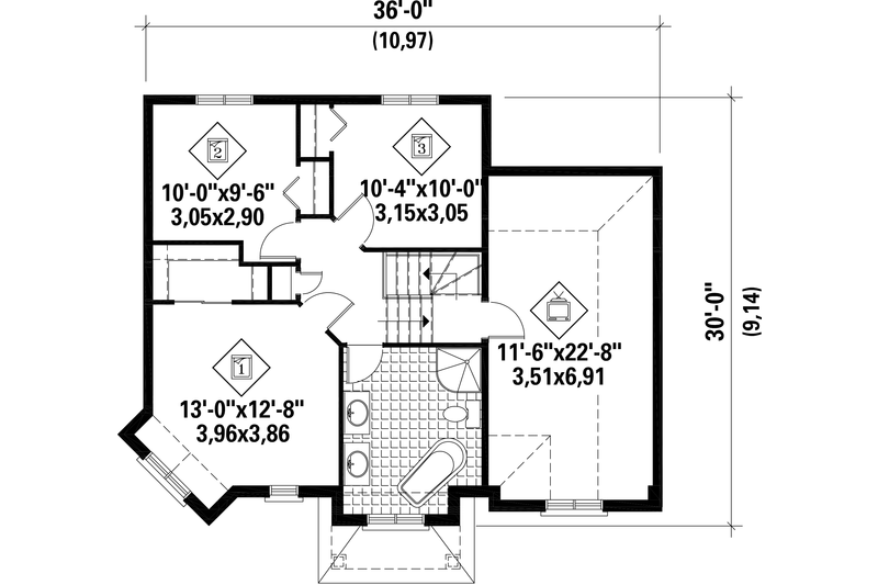 Home Plan - Floor Plan - Upper Floor for European House Plan #25-4667 - 3 bed, 1 bath