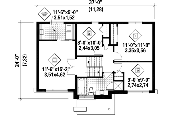 Floor Plan - Upper Floor for Contemporary House Plan #25-4298 - 3 bed, 1 bath