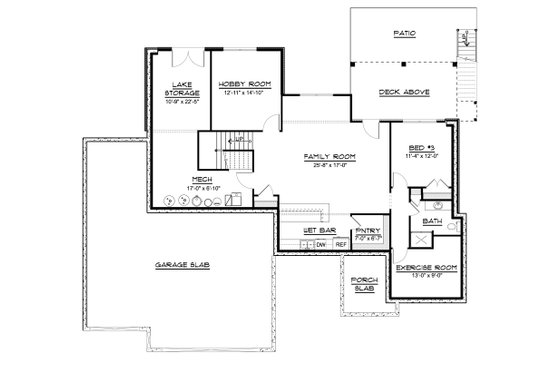 Floor Plan - Lower Floor for Ranch House Plan #1064-87 - 2 bed, 2.5 bath