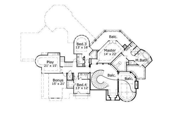 Floor Plan - Upper Floor for European House Plan #411-564 - 4 bed, 4.5 bath