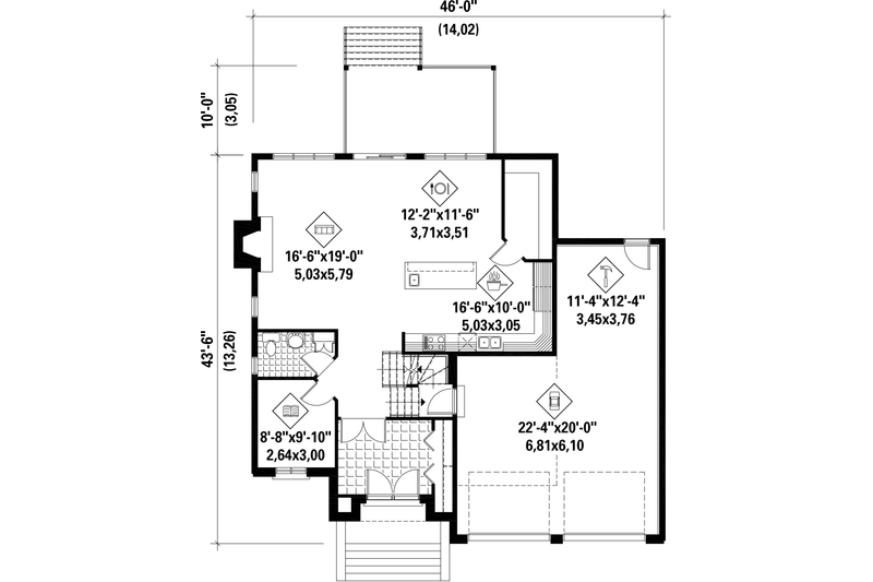 Architectural House Design - Floor Plan - Main Floor for Traditional House Plan #25-4486 - 3 bed, 2 bath