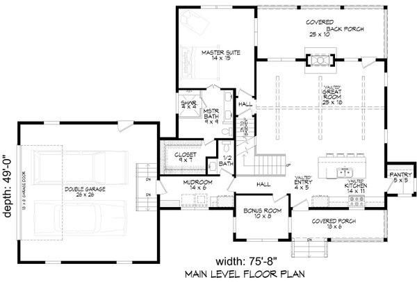 House Blueprint - Floor Plan - Main Floor for Farmhouse House Plan #932-1415 - 3 bed, 2.5 bath
