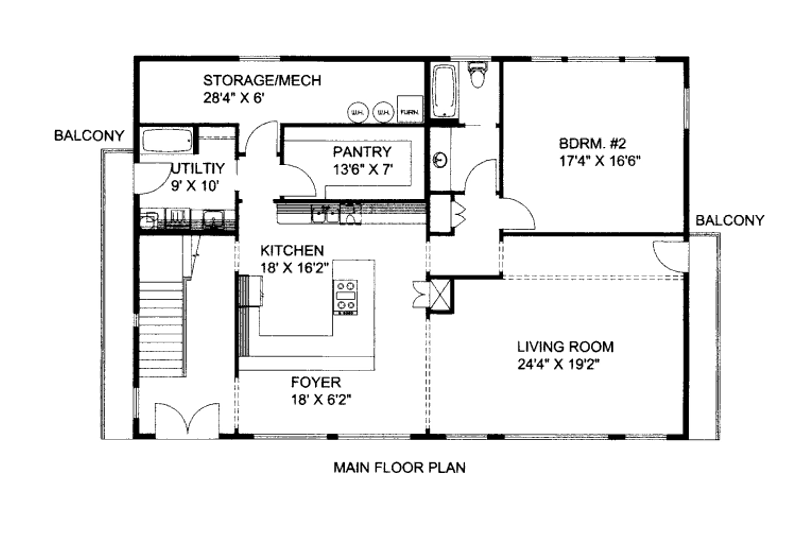 Architectural House Design - Floor Plan - Main Floor for Mediterranean House Plan #117-706 - 2 bed, 2 bath