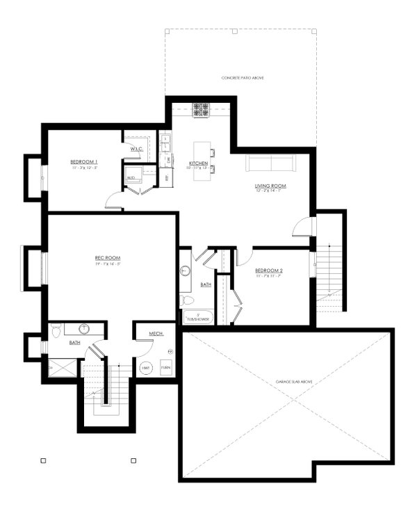 Architectural House Design - Farmhouse Floor Plan - Lower Floor Plan #1114-68