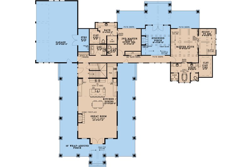 Dream House Plan - Floor Plan - Main Floor for Farmhouse House Plan #923-340 - 4 bed, 4.5 bath
