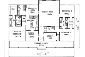 Floor Plan - Main Floor for Southern House Plan #44-145 - 3 bed, 2.5 bath