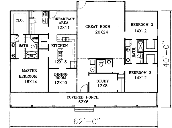 Home Plan - Southern Floor Plan - Main Floor Plan #44-145