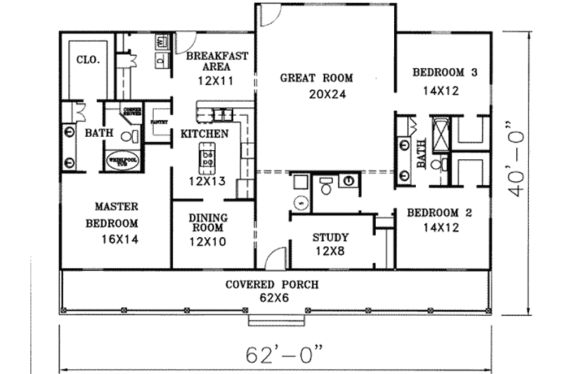 Dream House Plan - Floor Plan - Main Floor for Southern House Plan #44-145 - 3 bed, 2.5 bath