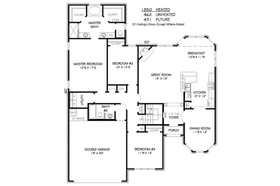 Floor Plan - Main Floor for European House Plan #424-169 - 3 bed, 1 bath