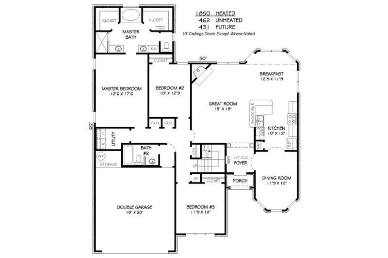 European Style House Plan - 3 Beds 1 Baths 1850 Sq/Ft Plan #424-169 ...