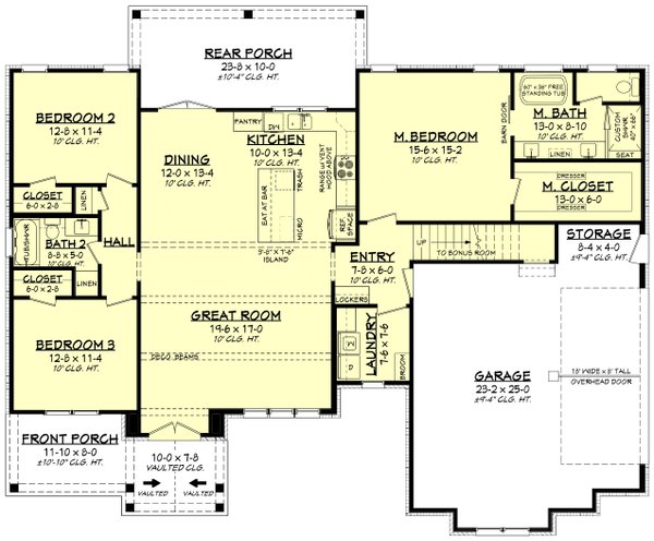 House Design - Floor Plan - Main Floor for Farmhouse House Plan #430-407 - 3 bed, 2 bath