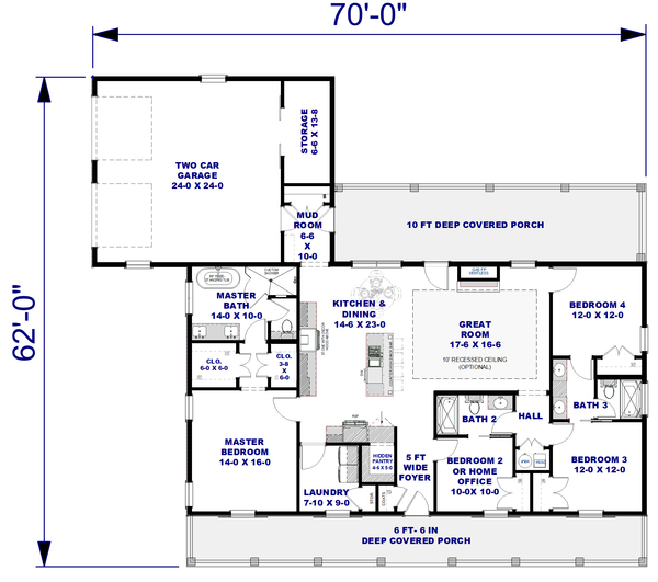 House Blueprint - Floor Plan - Main Floor 3 for Farmhouse House Plan #44-320 - 4 bed, 3 bath