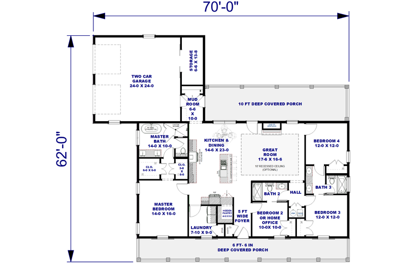 House Blueprint - Floor Plan - Main Floor 3 for Farmhouse House Plan #44-320 - 4 bed, 3 bath