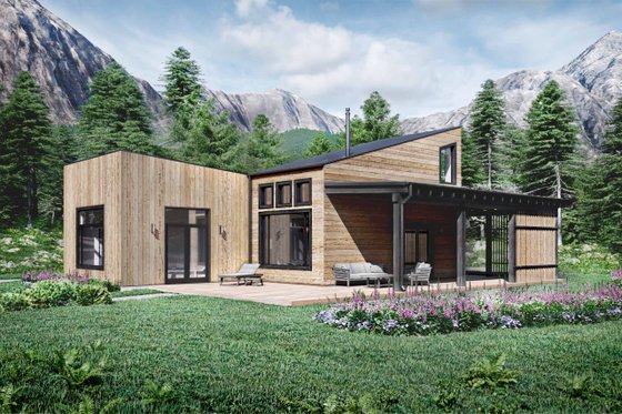 Exterior - Rear Elevation for Cabin House Plan #924-16 - 3 bed, 2 bath