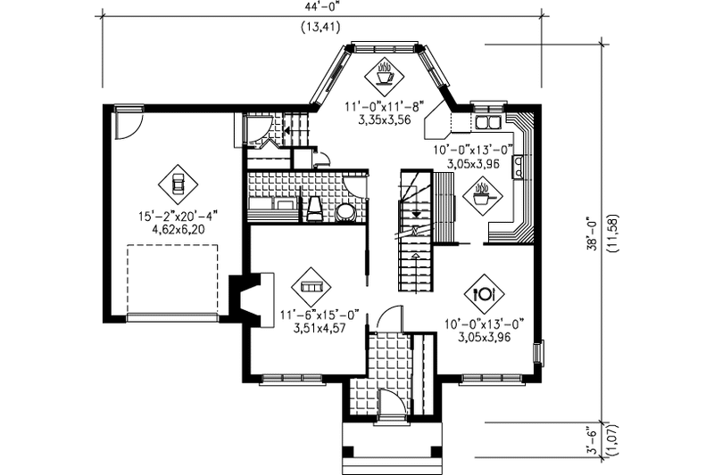 House Blueprint - Floor Plan - Main Floor for Colonial House Plan #25-286 - 3 bed, 1.5 bath