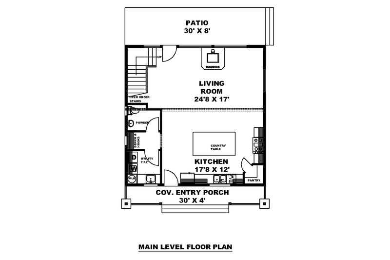 Architectural House Design - Floor Plan - Main Floor for Country House Plan #117-902 - 2 bed, 1.5 bath