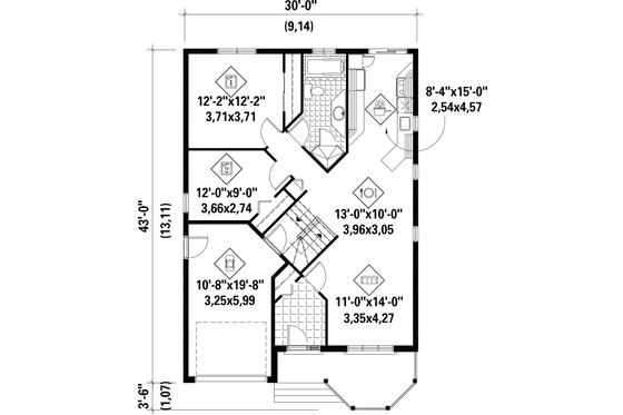 Floor Plan - Main Floor for Classical House Plan #25-4536 - 2 bed, 1 bath