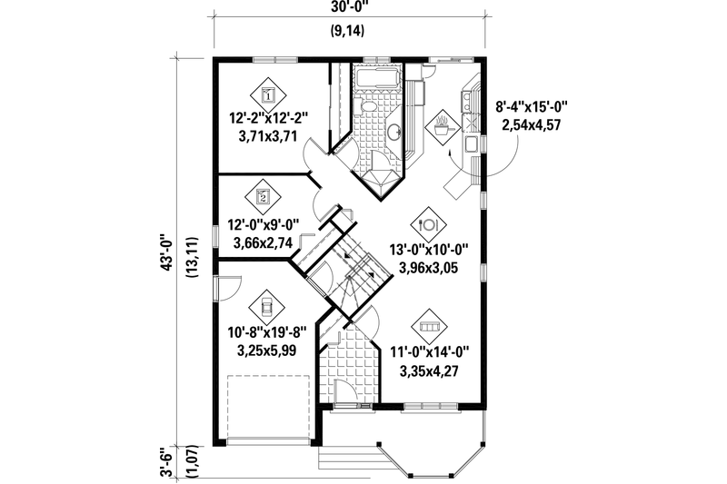 House Design - Floor Plan - Main Floor for Classical House Plan #25-4536 - 2 bed, 1 bath