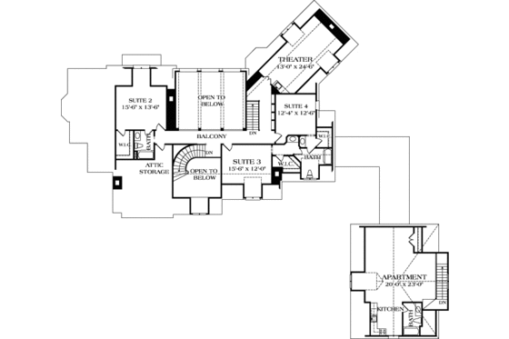 Floor Plan - Upper Floor for European House Plan #453-47 - 5 bed, 4.5 bath