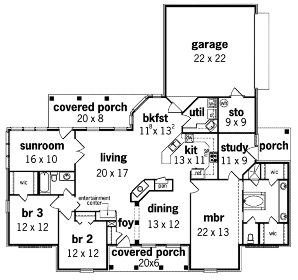European Style House Plan 3 Beds 2 Baths 2000 Sq/Ft Plan
