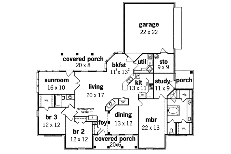 House Plan Design - Floor Plan - Main Floor for European House Plan #45-136 - 3 bed, 2 bath