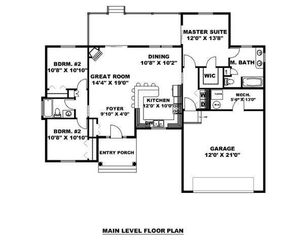 Traditional Style House Plan - 3 Beds 2 Baths 1350 Sq/Ft Plan #117-388 ...