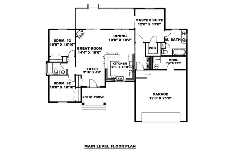 Home Plan - Floor Plan - Main Floor for Traditional House Plan #117-388 - 3 bed, 2 bath