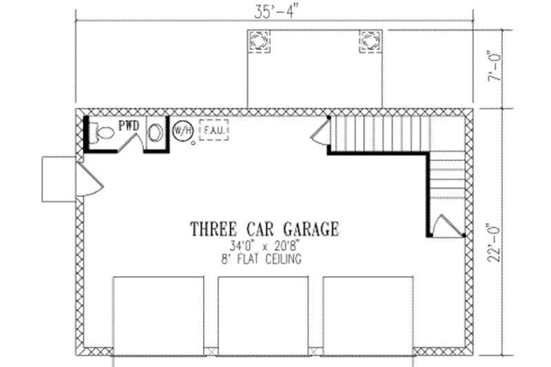 House Blueprint - Floor Plan - Main Floor for Mediterranean House Plan #1-107 - 1 bed, 1.5 bath