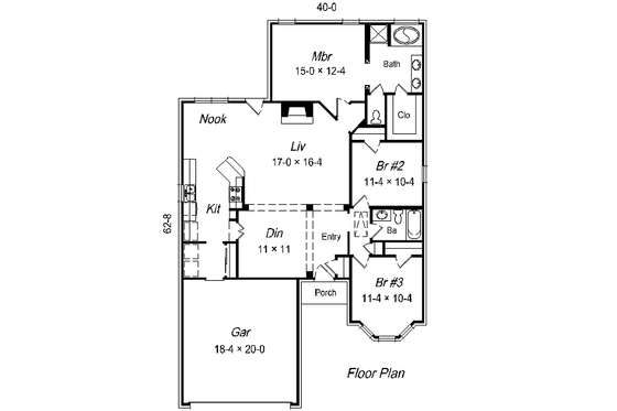 Floor Plan - Main Floor for European House Plan #329-196 - 3 bed, 2 bath