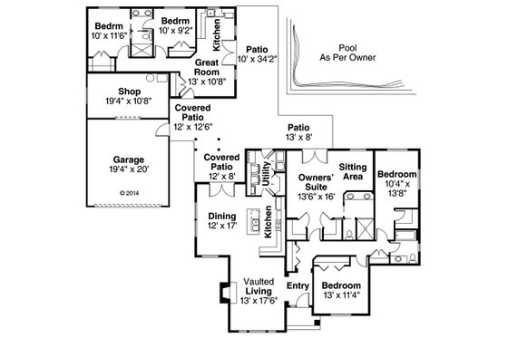 Floor Plan - Main Floor for Ranch House Plan #124-973 - 5 bed, 3 bath