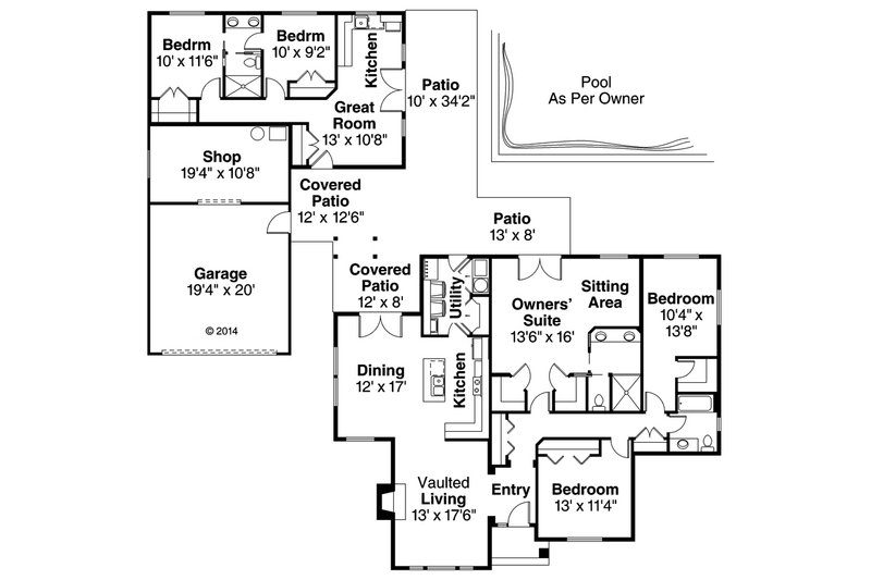 Dream House Plan - Floor Plan - Main Floor for Ranch House Plan #124-973 - 5 bed, 3 bath