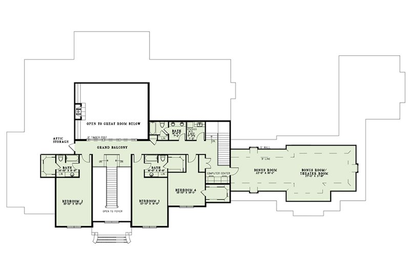 House Blueprint - Floor Plan - Upper Floor for European House Plan #17-2570 - 4 bed, 4.5 bath
