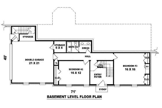 Floor Plan - Lower Floor for Colonial House Plan #81-792 - 3 bed, 2.5 bath