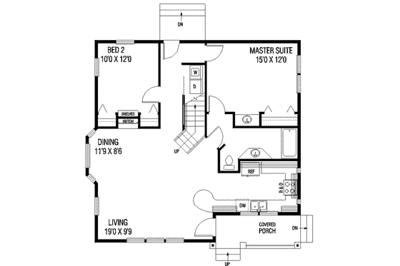 Floor Plan - Main Floor for Traditional House Plan #60-570 - 2 bed, 1 bath