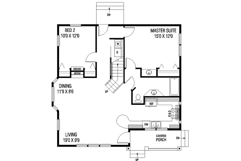 Dream House Plan - Floor Plan - Main Floor for Traditional House Plan #60-570 - 2 bed, 1 bath