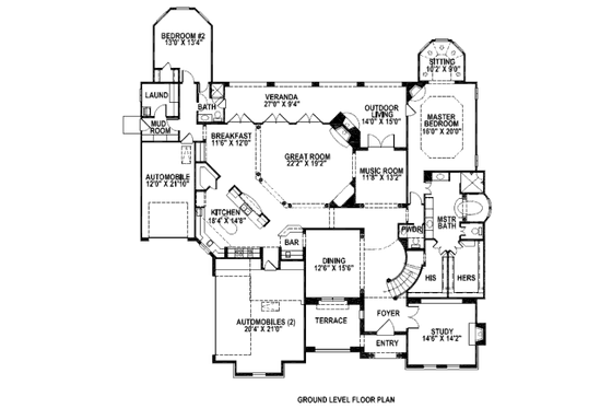 Floor Plan - Main Floor for Mediterranean House Plan #141-220 - 4 bed, 4.5 bath