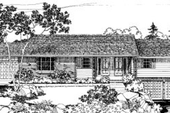 Exterior - Front Elevation for Ranch House Plan #303-166 - 3 bed, 1.5 bath