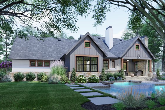 Exterior - Rear Elevation 1 for Farmhouse House Plan #120-262 - 3 bed, 2 bath