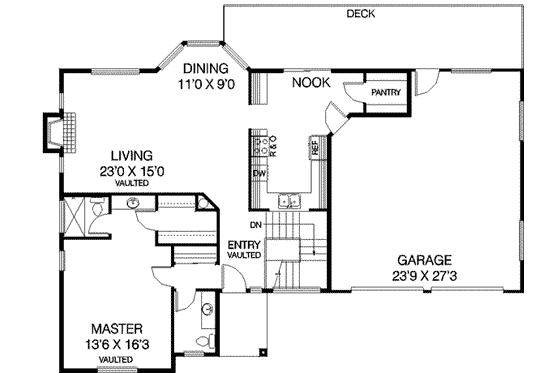 Floor Plan - Main Floor for Ranch House Plan #60-516 - 3 bed, 2 bath