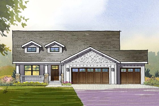 Exterior - Front Elevation for Craftsman House Plan #901-111 - 3 bed, 2.5 bath