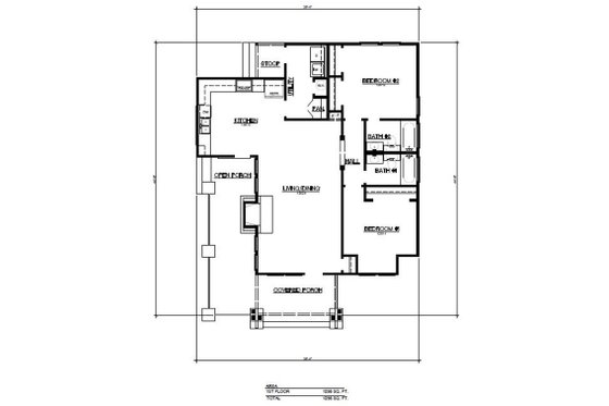 Floor Plan - Main Floor for Craftsman House Plan #140-194 - 2 bed, 2 bath