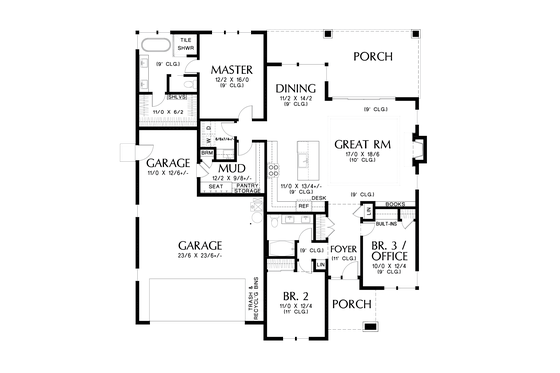 Floor Plan - Main Floor for Contemporary House Plan #48-1036 - 3 bed, 2 bath