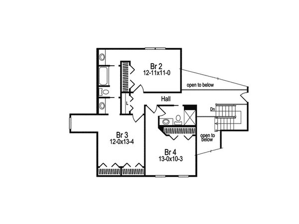 House Blueprint - Traditional Floor Plan - Upper Floor Plan #57-714