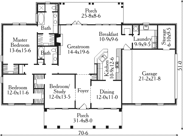 Architectural House Design - Colonial Floor Plan - Main Floor Plan #406-273