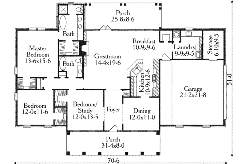 Architectural House Design - Floor Plan - Main Floor for Colonial House Plan #406-273 - 3 bed, 2 bath