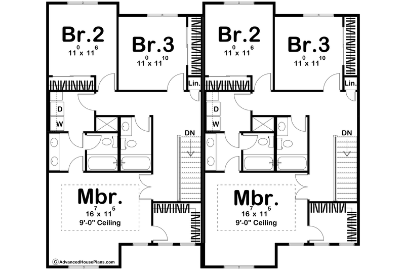 House Blueprint - Floor Plan - Upper Floor for Modern House Plan #455-654 - 3 bed, 2.5 bath